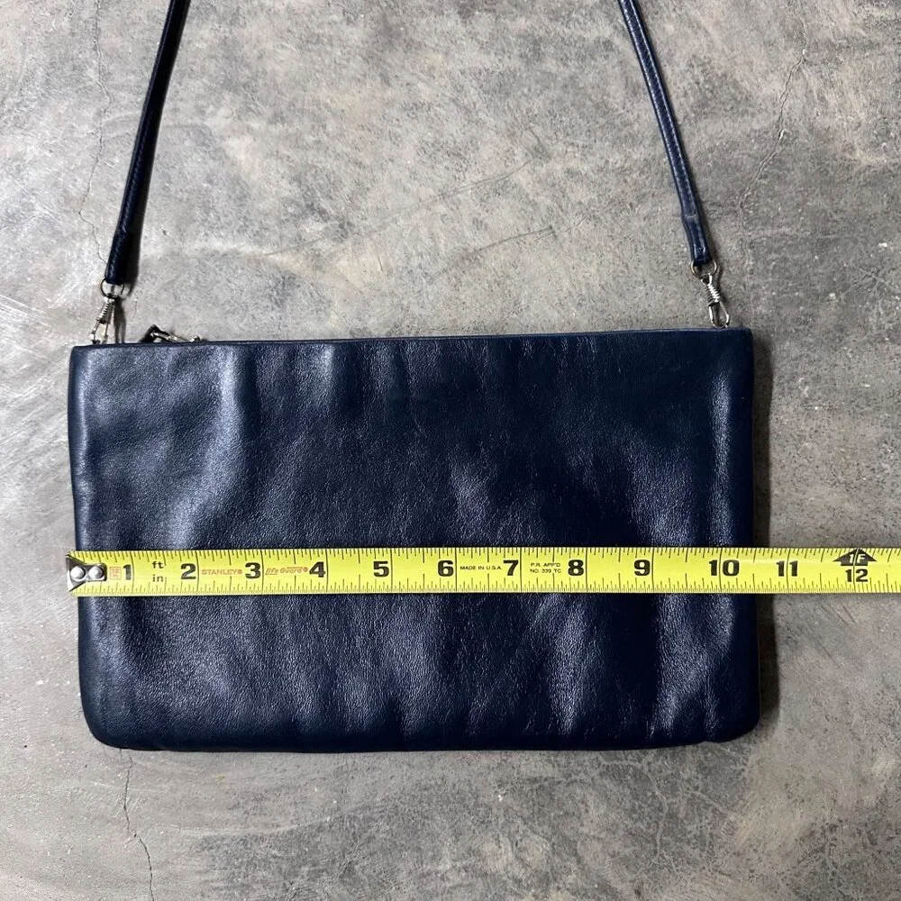 Vintage Navy Blue Purse Gold Accents Shoulder Strap 1980s Clemente Retro Bag - Picture 9 of 9